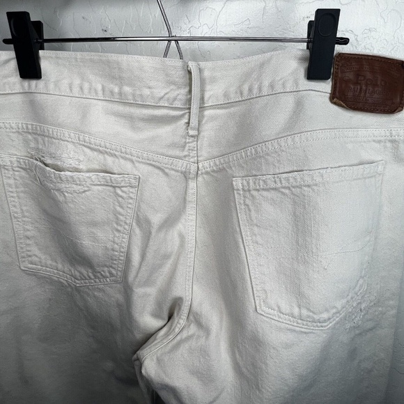 Polo Ralph Lauren Patch Vintage Distressed Astor Boyfriend Jeans 32 In Cream - Picture 4 of 9
